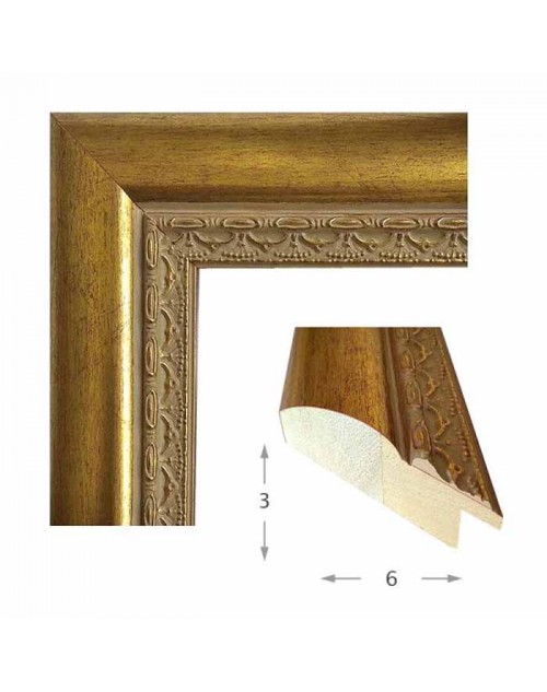 Κορνίζα ξύλινη 6 εκ. σκαλιστή χρυσό παλαιωμένο 452-11